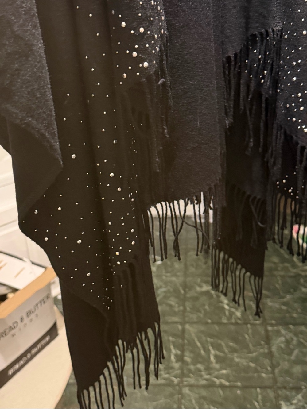 Black Fringe Wrap with Sparkle Detail